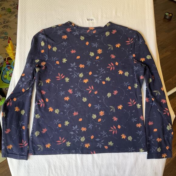 Croft & Barrow Women Shirt size M Navy Floral Crew Neck Pullover Long Sleeve - Picture 7 of 7